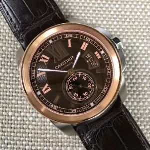 Cartier Calibre de Cartier W7100051 Chocolate Two Tone Steel Gold Wristwatch Box & Papers