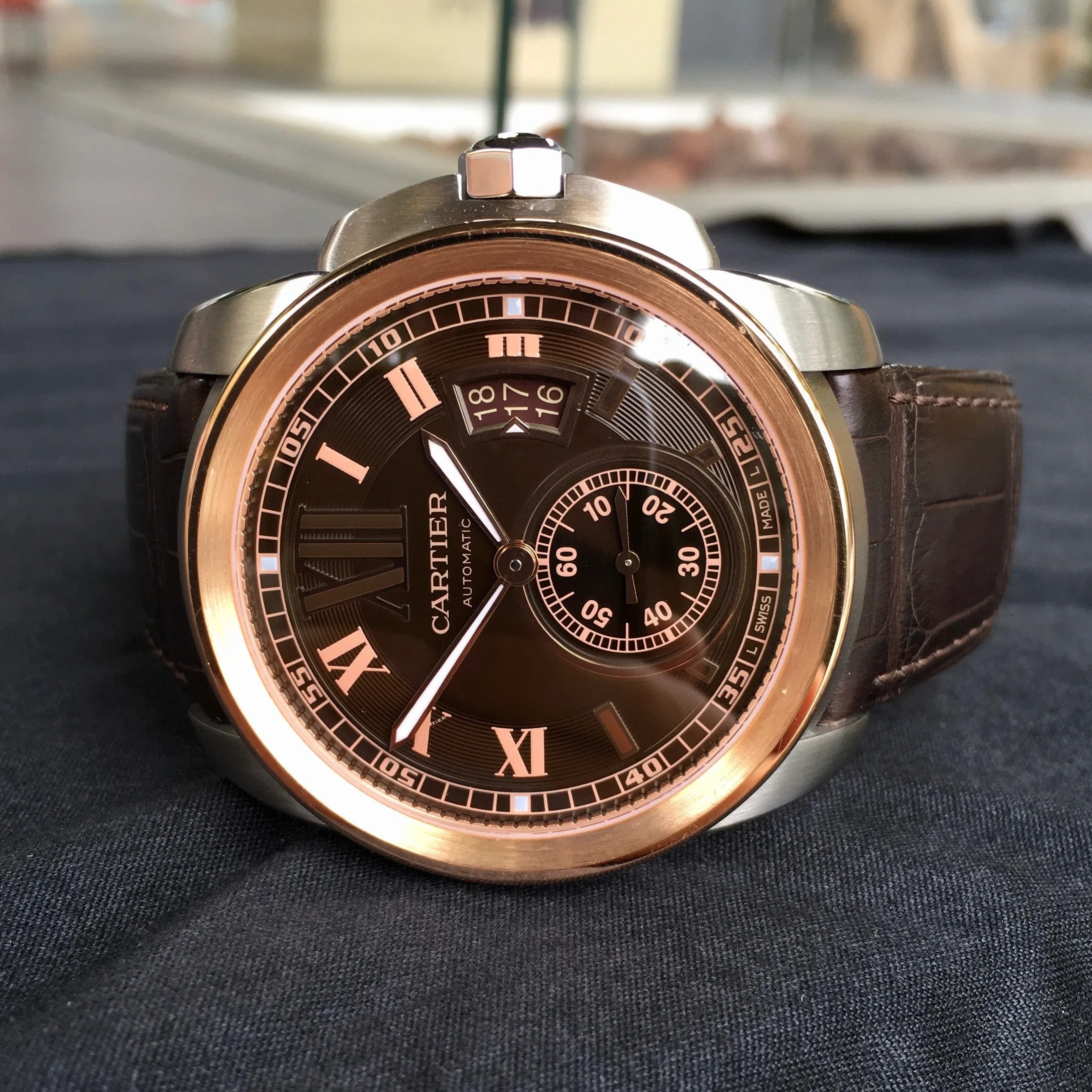 Cartier Calibre de Cartier W7100051 Chocolate Two Tone Steel Gold Wristwatch Box & Papers