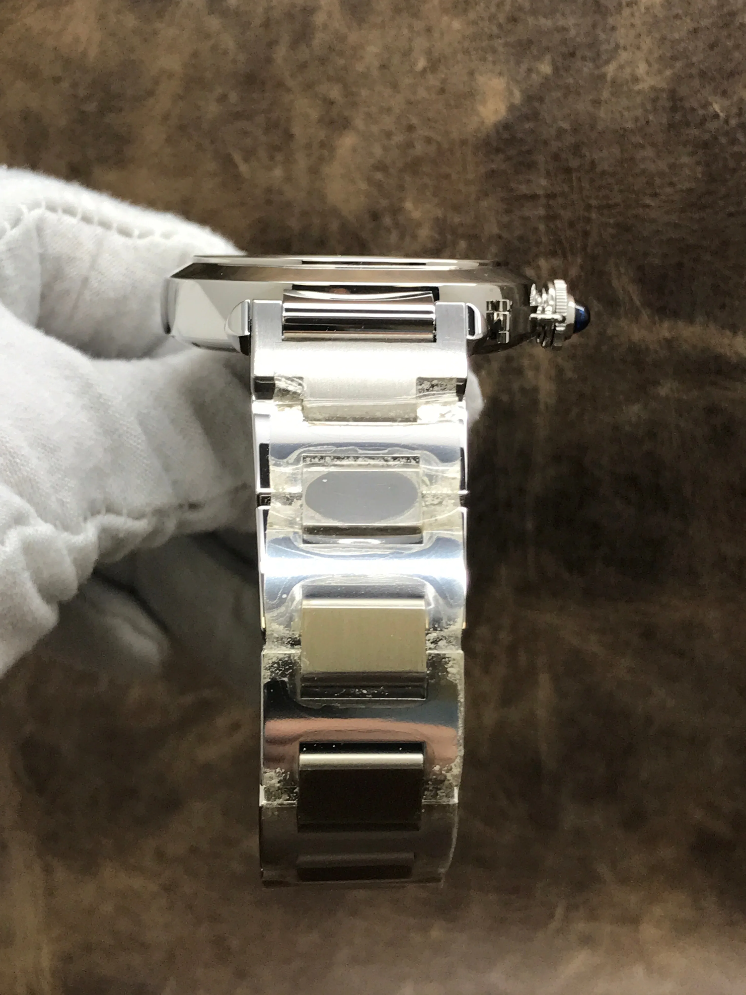 Cartier Pasha Big Date Moonphase GMT 2938 / W31093M7 Silver Opaline with guilloche inner square Dial Automatc Men's Watch