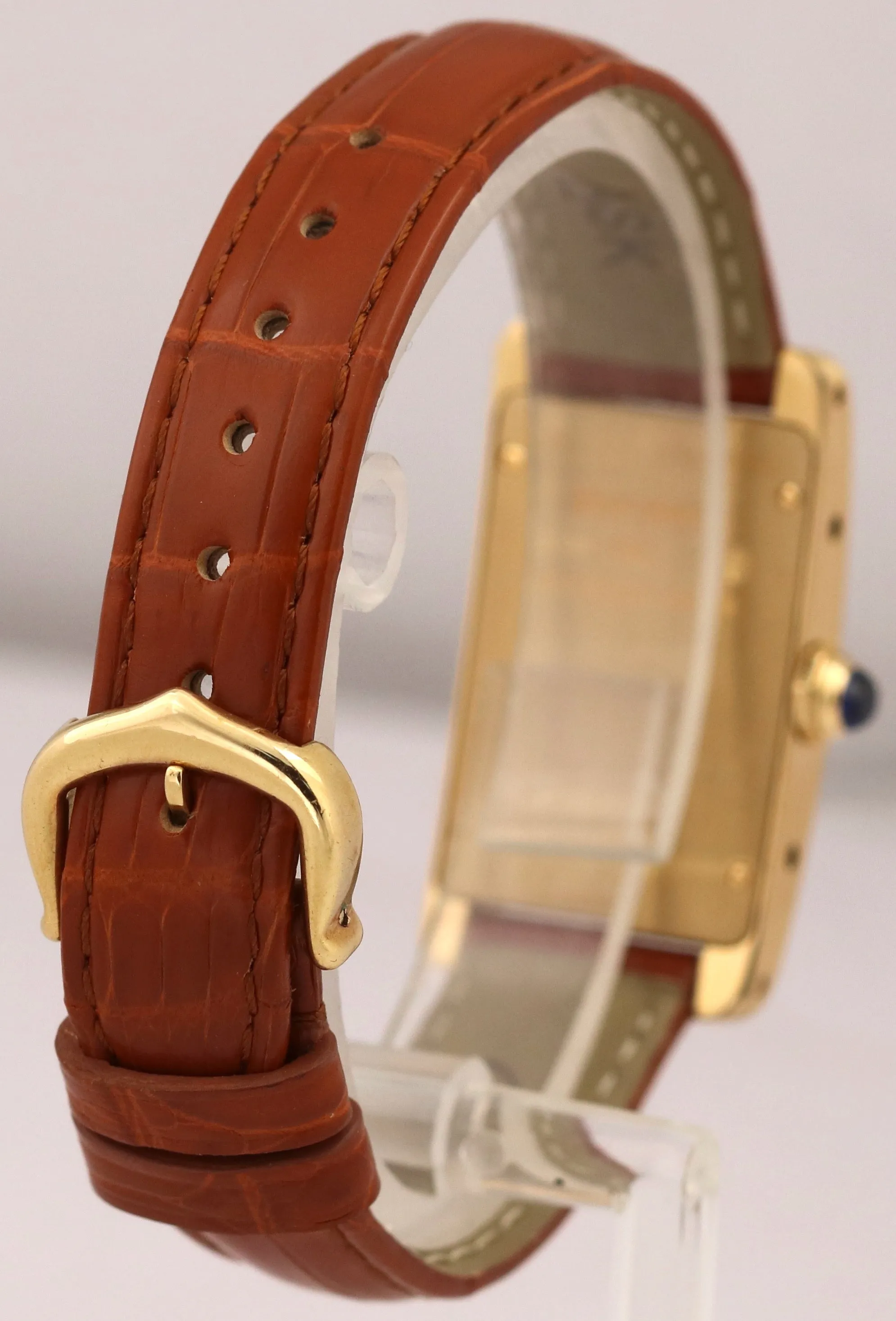 Cartier Tank Americaine 18k Yellow Gold 19x27mm Ivory Leather Quartz 2482 Watch