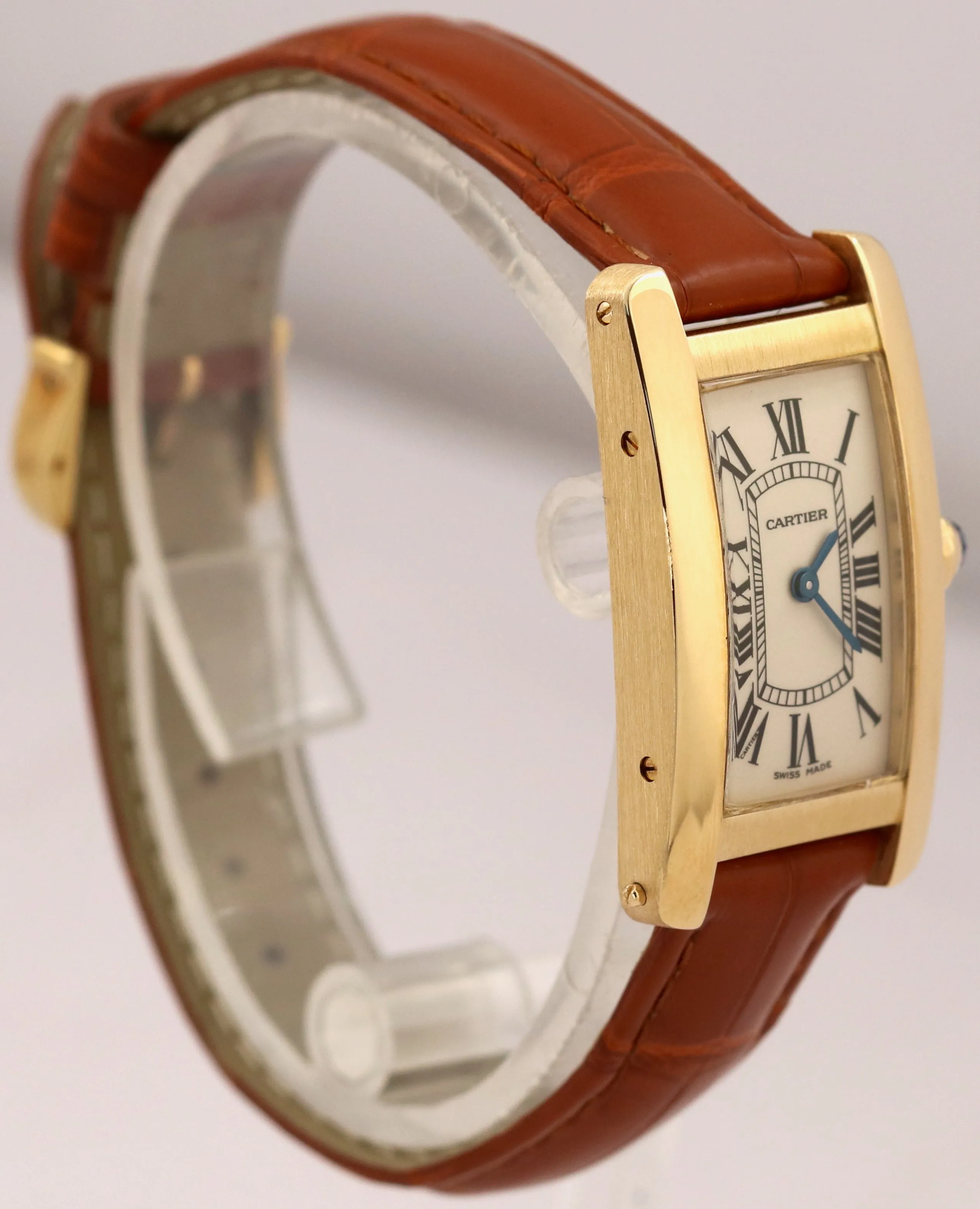 Cartier Tank Americaine 18k Yellow Gold 19x27mm Ivory Leather Quartz 2482 Watch