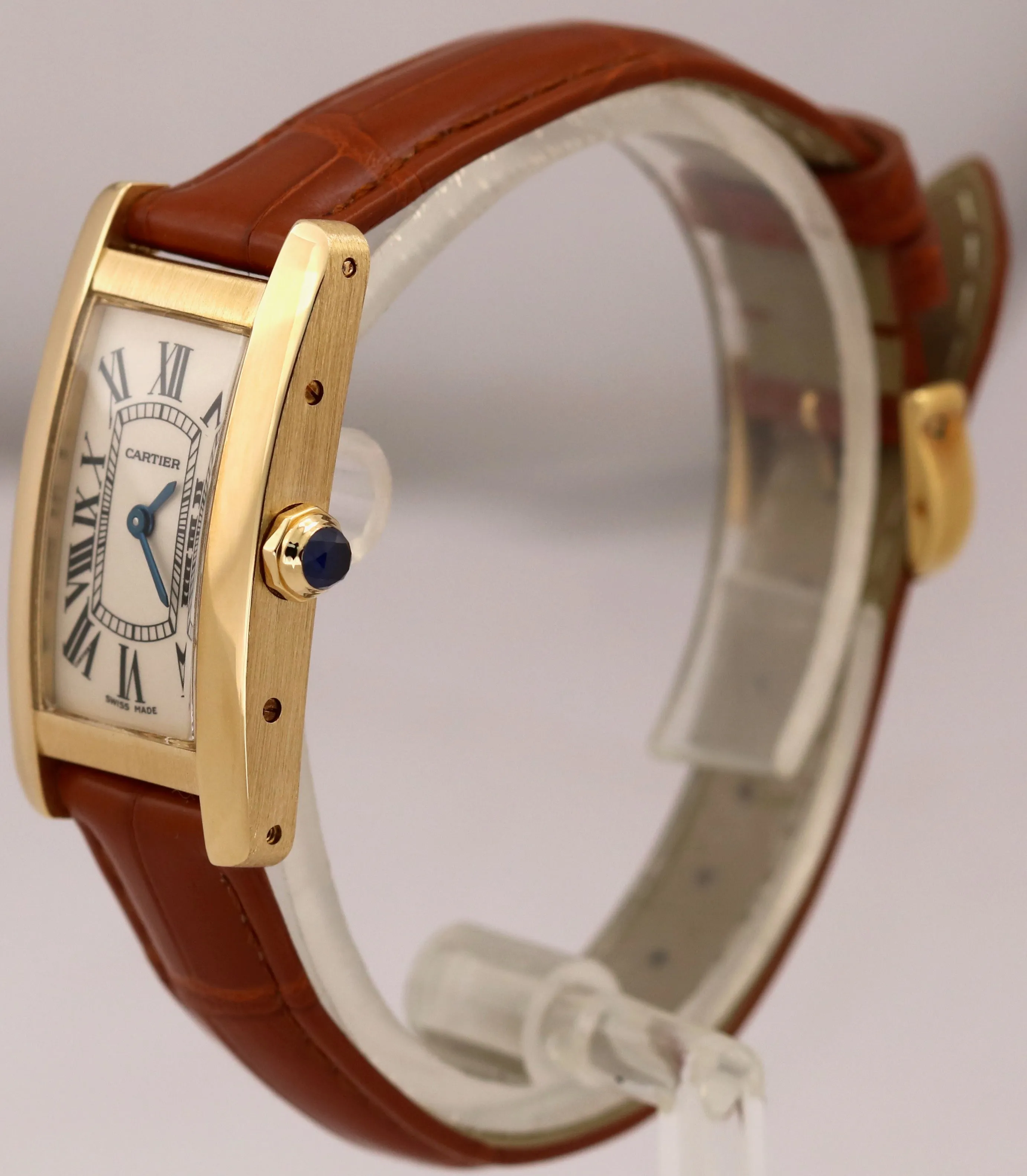 Cartier Tank Americaine 18k Yellow Gold 19x27mm Ivory Leather Quartz 2482 Watch
