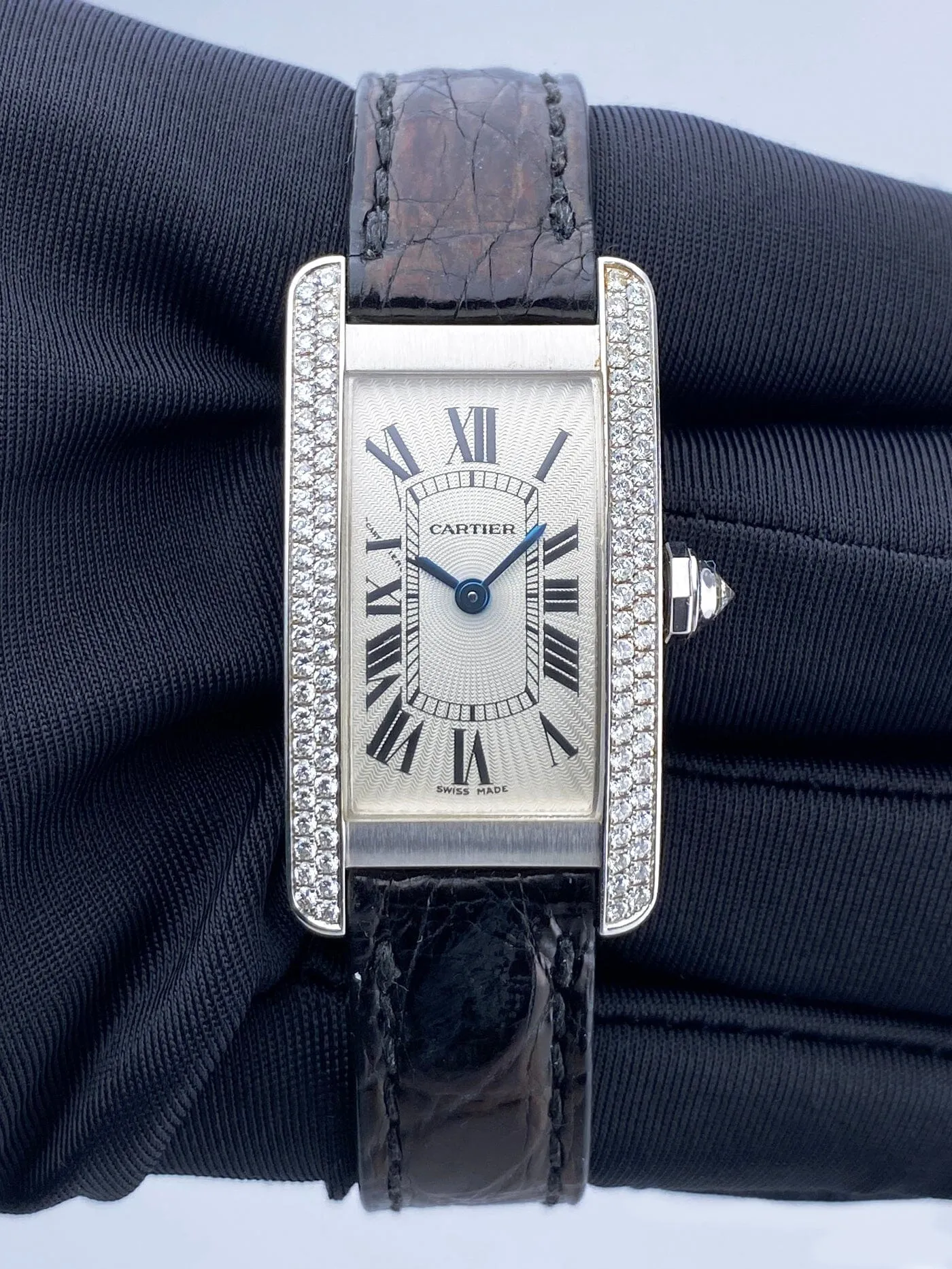 Cartier Tank Americaine WB701851 18K White Gold Diamond Ladies Watch