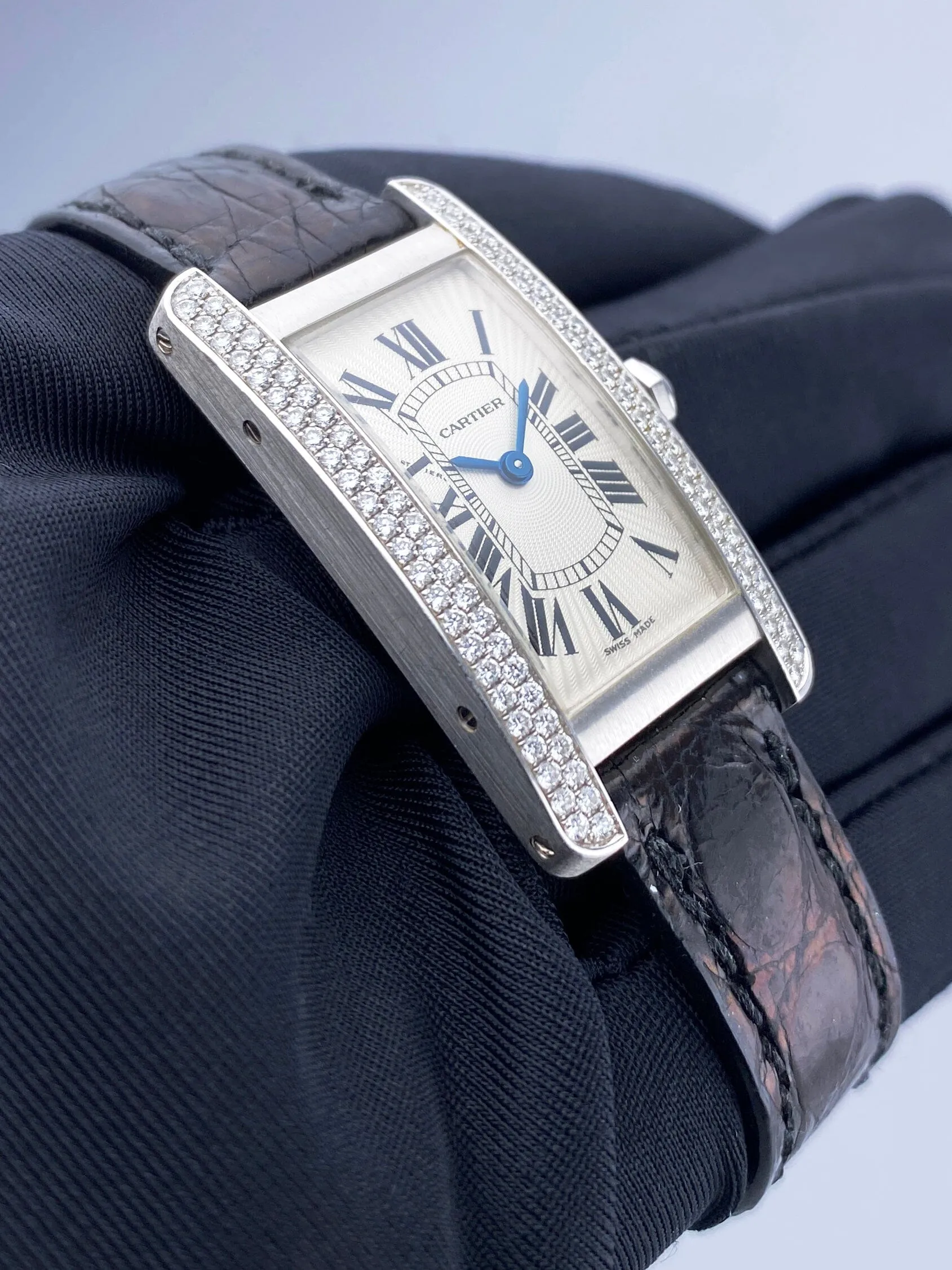 Cartier Tank Americaine WB701851 18K White Gold Diamond Ladies Watch