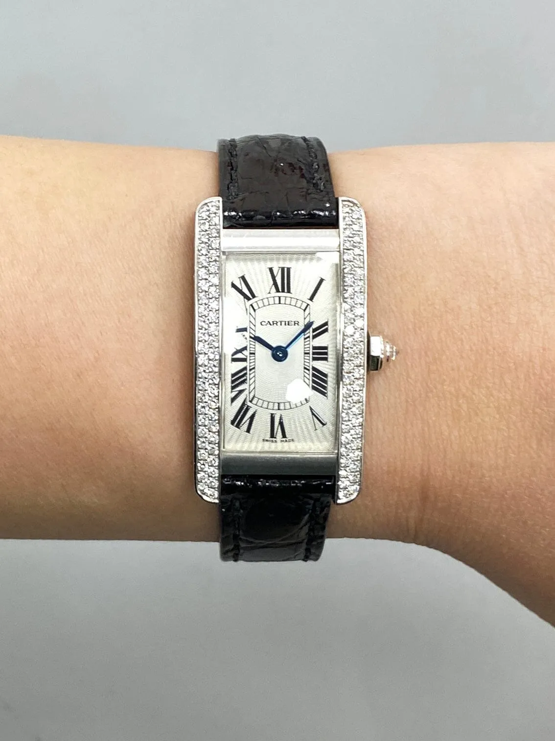 Cartier Tank Americaine WB701851 18K White Gold Diamond Ladies Watch