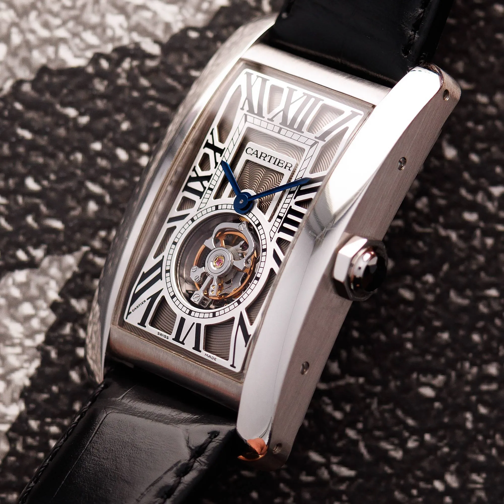 Cartier White Gold Tank Americaine Tourbillon Watch Ref. 3199