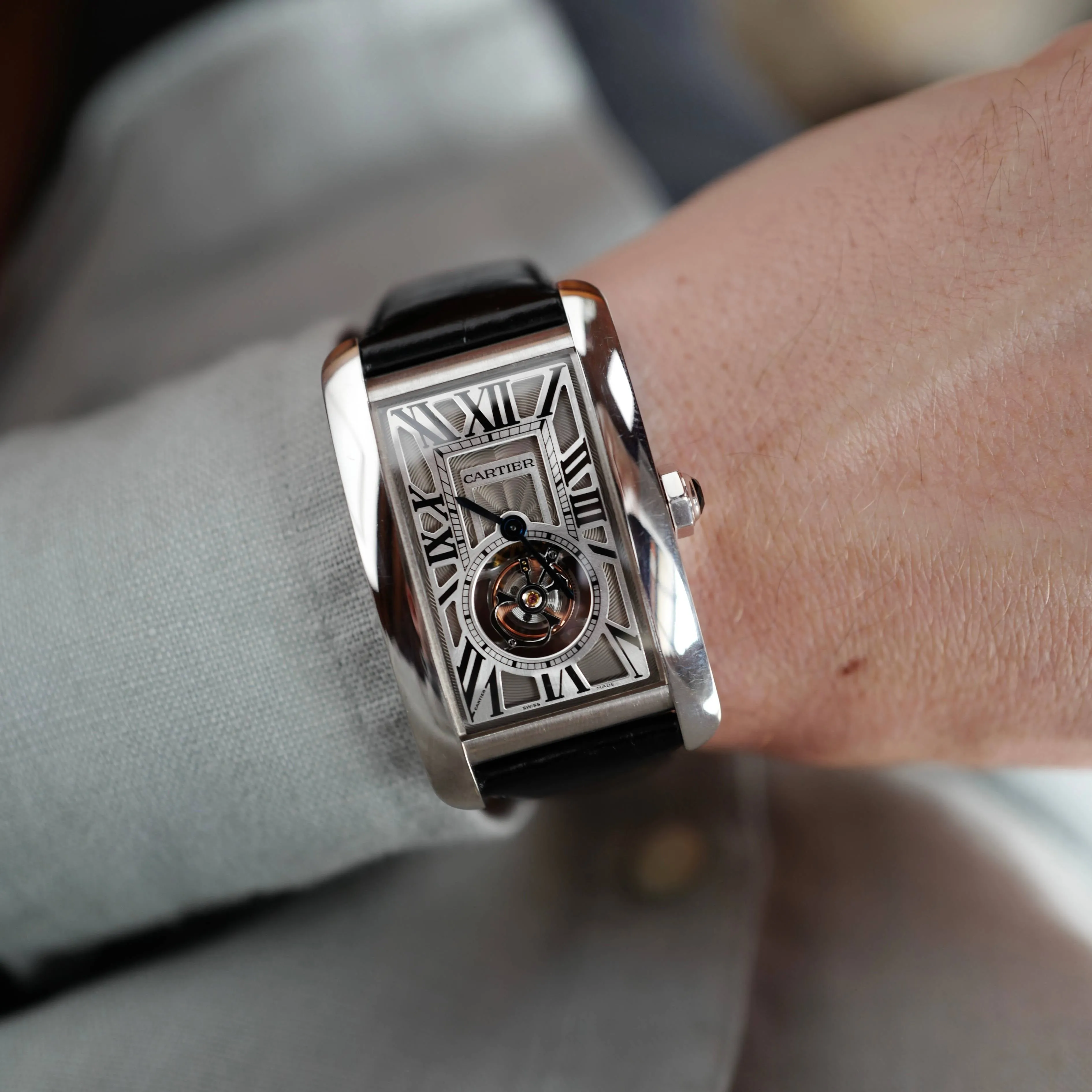 Cartier White Gold Tank Americaine Tourbillon Watch Ref. 3199