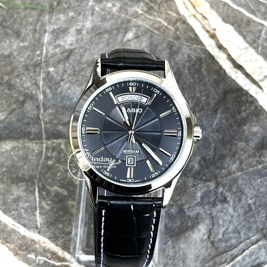 Casio Fashion Men's Watch MTP-1381L-1A Mineral Glass Genuine Leather Band