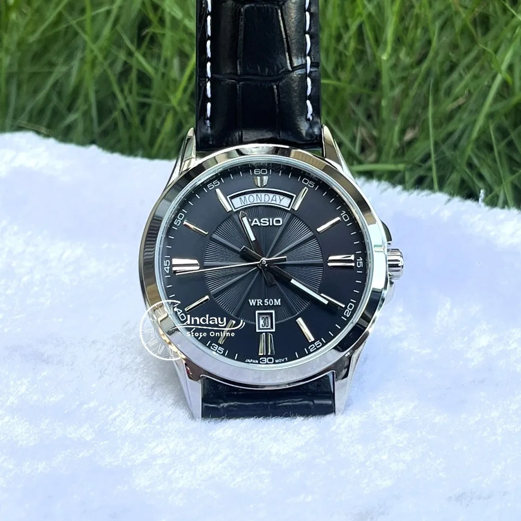 Casio Fashion Men's Watch MTP-1381L-1A Mineral Glass Genuine Leather Band