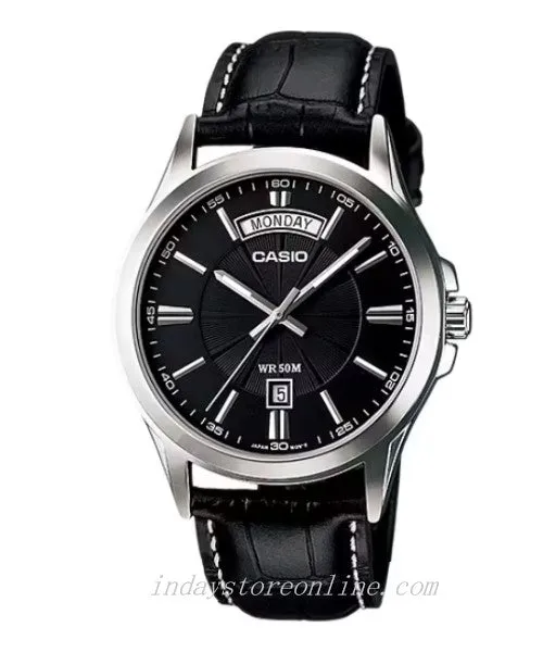 Casio Fashion Men's Watch MTP-1381L-1A Mineral Glass Genuine Leather Band