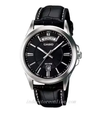 Casio Fashion Men's Watch MTP-1381L-1A Mineral Glass Genuine Leather Band
