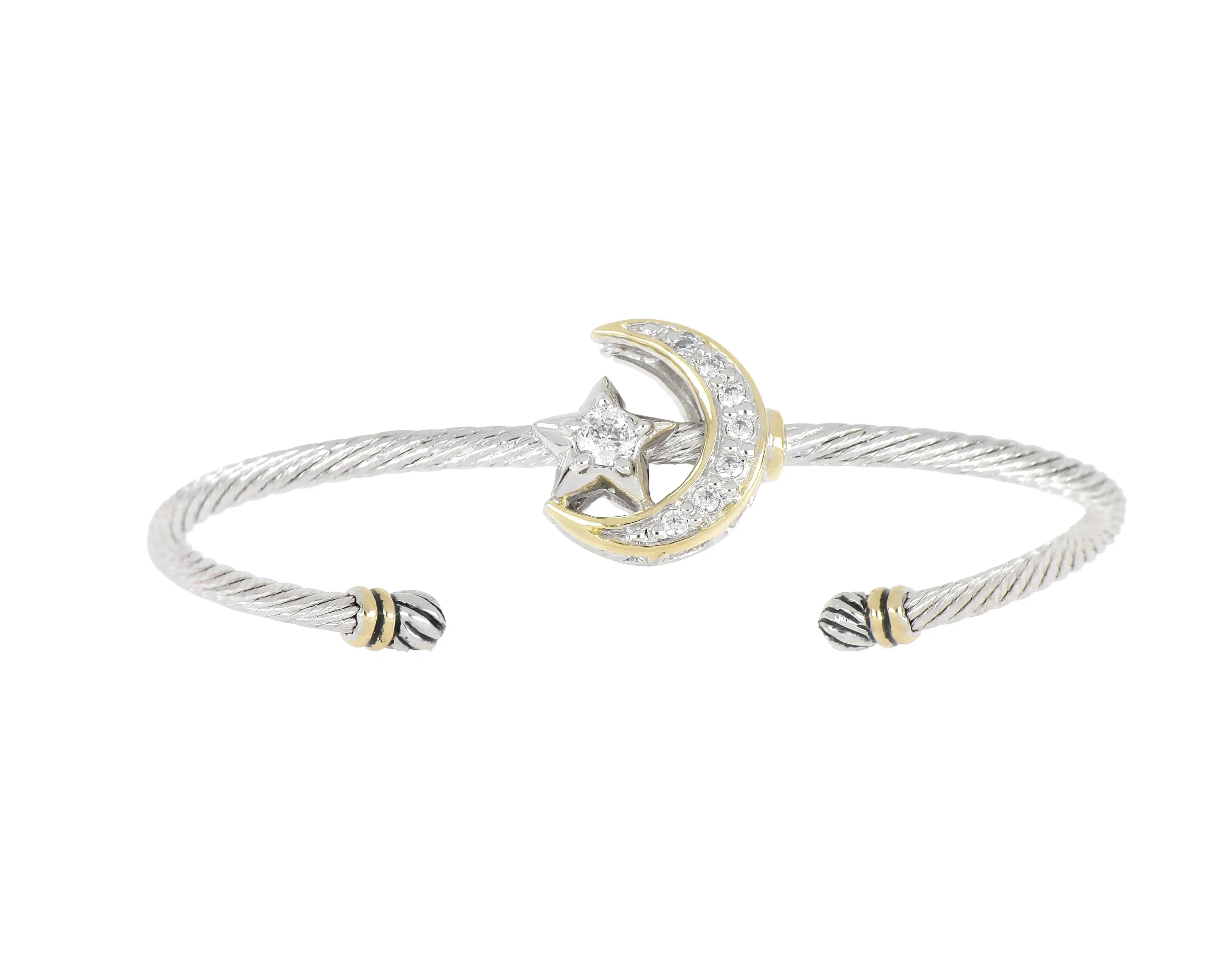 Celebration Petite Pavé - Half Moon and Star Wire Cuff Bracelet
