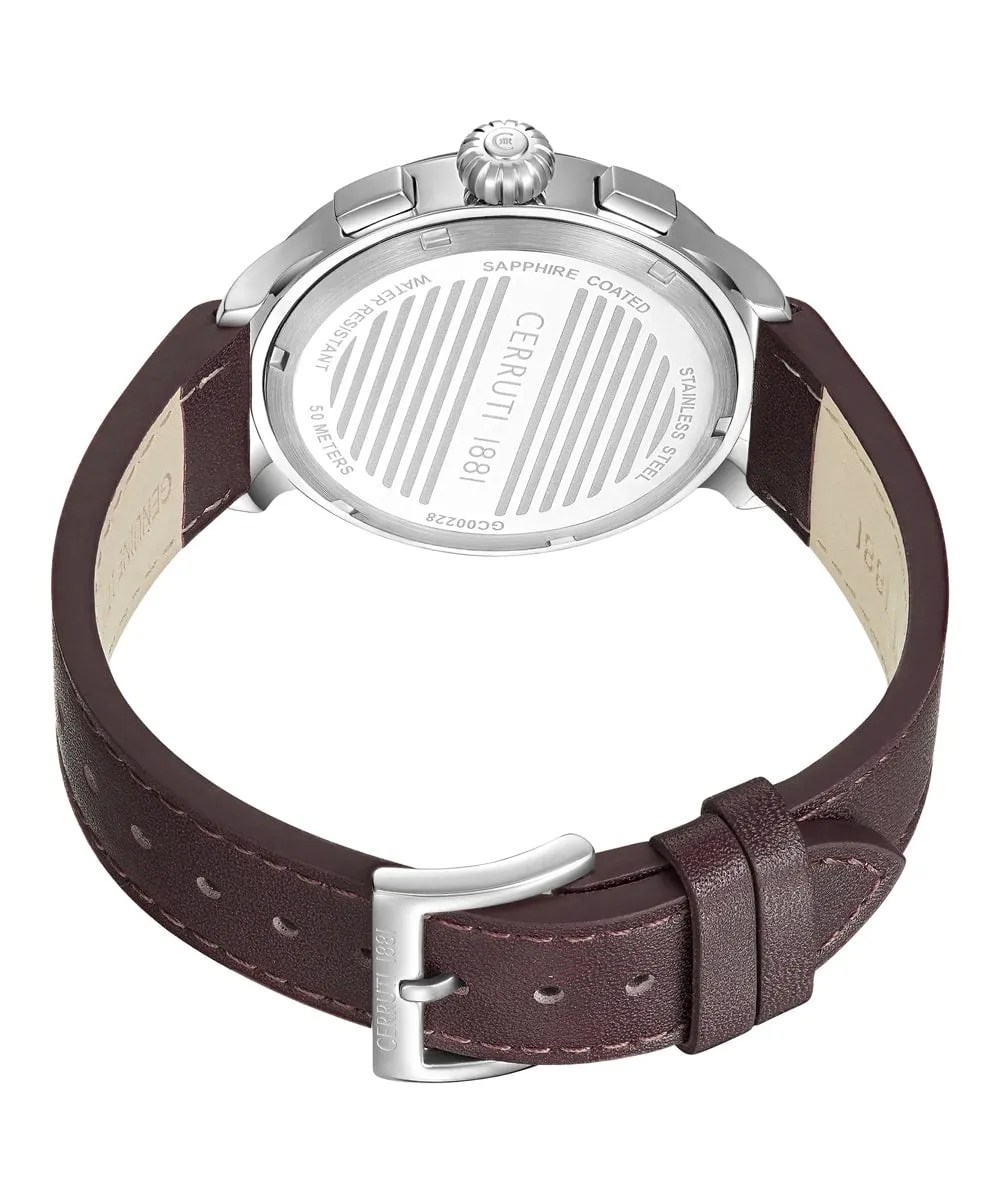 Cerruti 1881 Dervio Gents White Rose Gold Dial Brown Leather Strap Watch