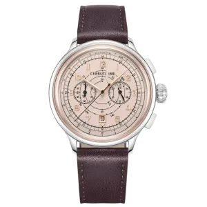 Cerruti 1881 Dervio Gents White Rose Gold Dial Brown Leather Strap Watch