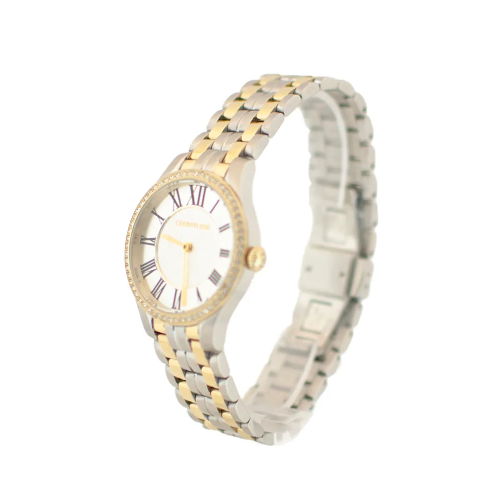 Cerruti Ladies Stainless Steel Watch With White Dial GoldÂ Plated Bracelet And Case