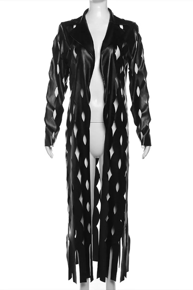 CG0499 Vegan Leather Maxi Cardigan