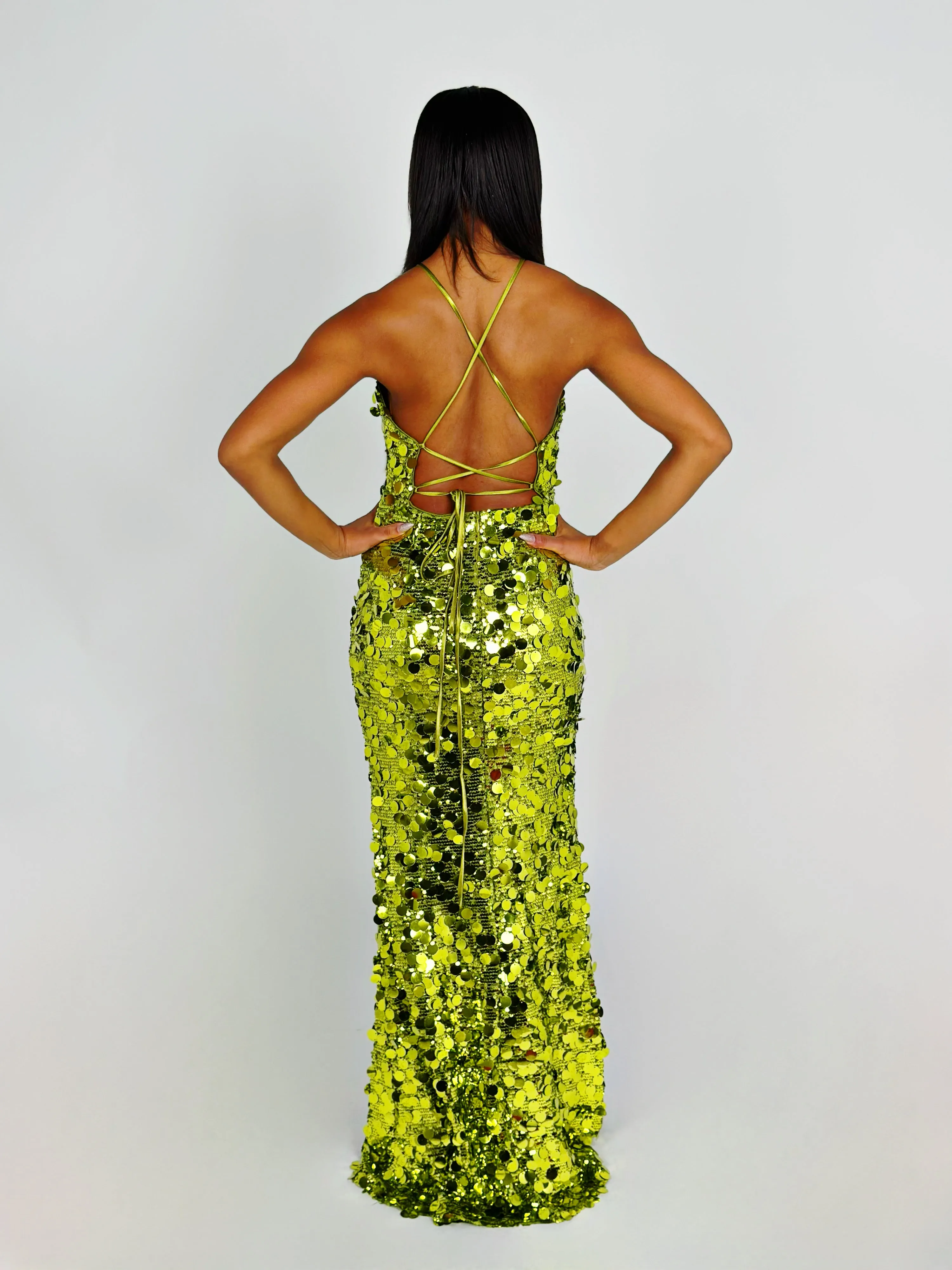 Chartreuse Sequin Maxi Dress