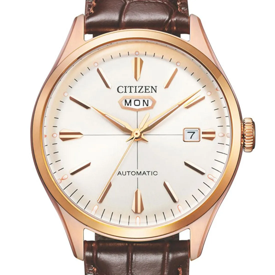 Citizen C7 Mechanical NH8393-05A NH8393-05 Beige Dial Leather Mens Watch