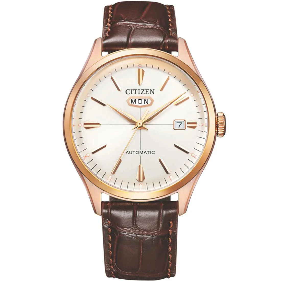 Citizen C7 Mechanical NH8393-05A NH8393-05 Beige Dial Leather Mens Watch