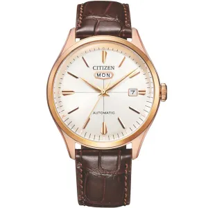Citizen C7 Mechanical NH8393-05A NH8393-05 Beige Dial Leather Mens Watch