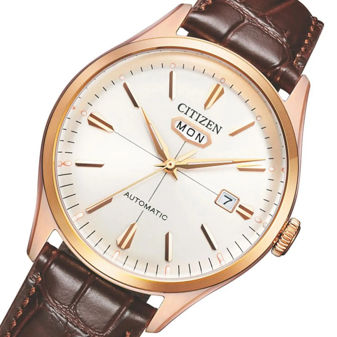 Citizen C7 Mechanical NH8393-05A NH8393-05 Beige Dial Leather Mens Watch