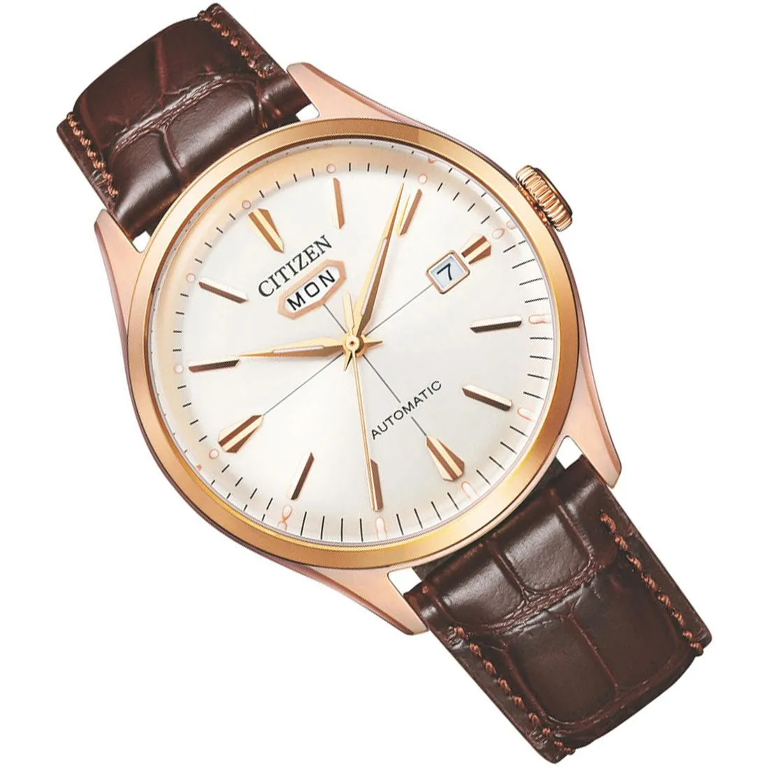 Citizen C7 Mechanical NH8393-05A NH8393-05 Beige Dial Leather Mens Watch