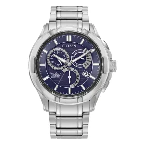 Citizen Calibre 8700 Mens Perpetual Calendar Eco Drive Stainless Steel Blue Dial Watch