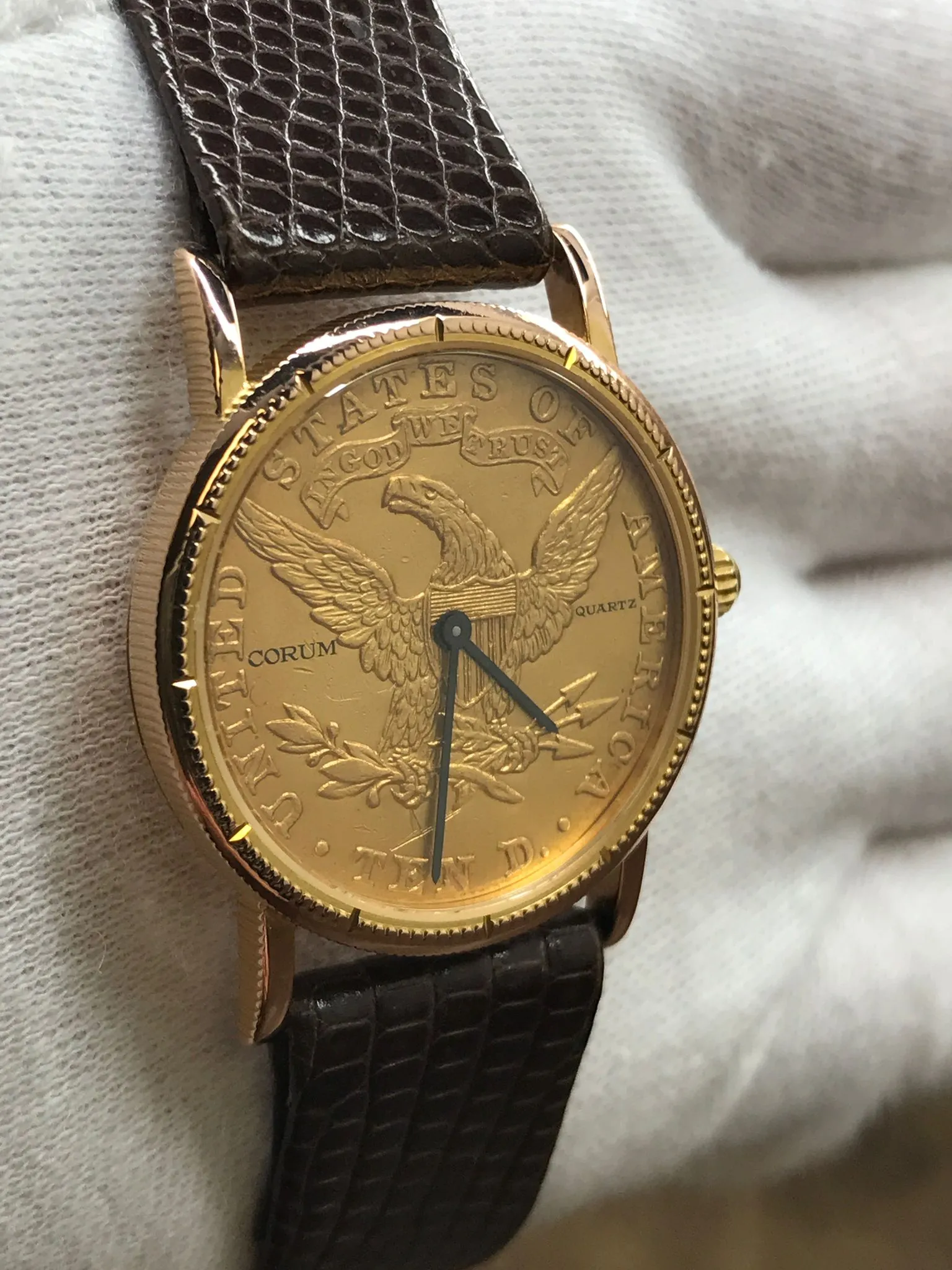 Corum $10 Double eagle gold coin Ten Dollar Gold Dial Quartz Men's Watch