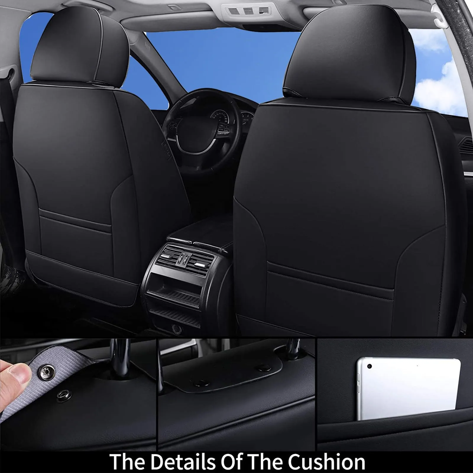 Coverado Nappa Leather Car Seat Covers Full Set, Waterproof  Car Seat Cover, Fit for Most Cars - Black