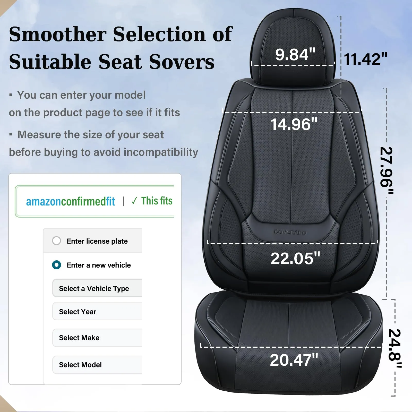 Coverado Nappa Leather Car Seat Covers Full Set, Waterproof  Car Seat Cover, Fit for Most Cars - Black