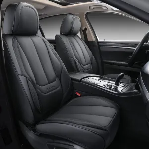 Coverado Nappa Leather Car Seat Covers Full Set, Waterproof  Car Seat Cover, Fit for Most Cars - Black
