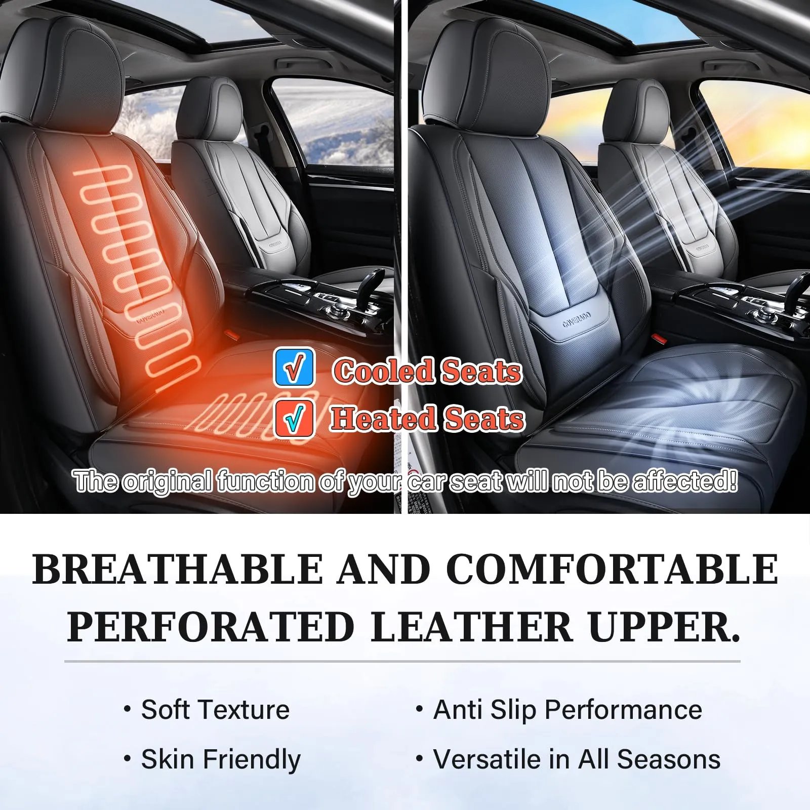 Coverado Nappa Leather Car Seat Covers Full Set, Waterproof  Car Seat Cover, Fit for Most Cars - Black