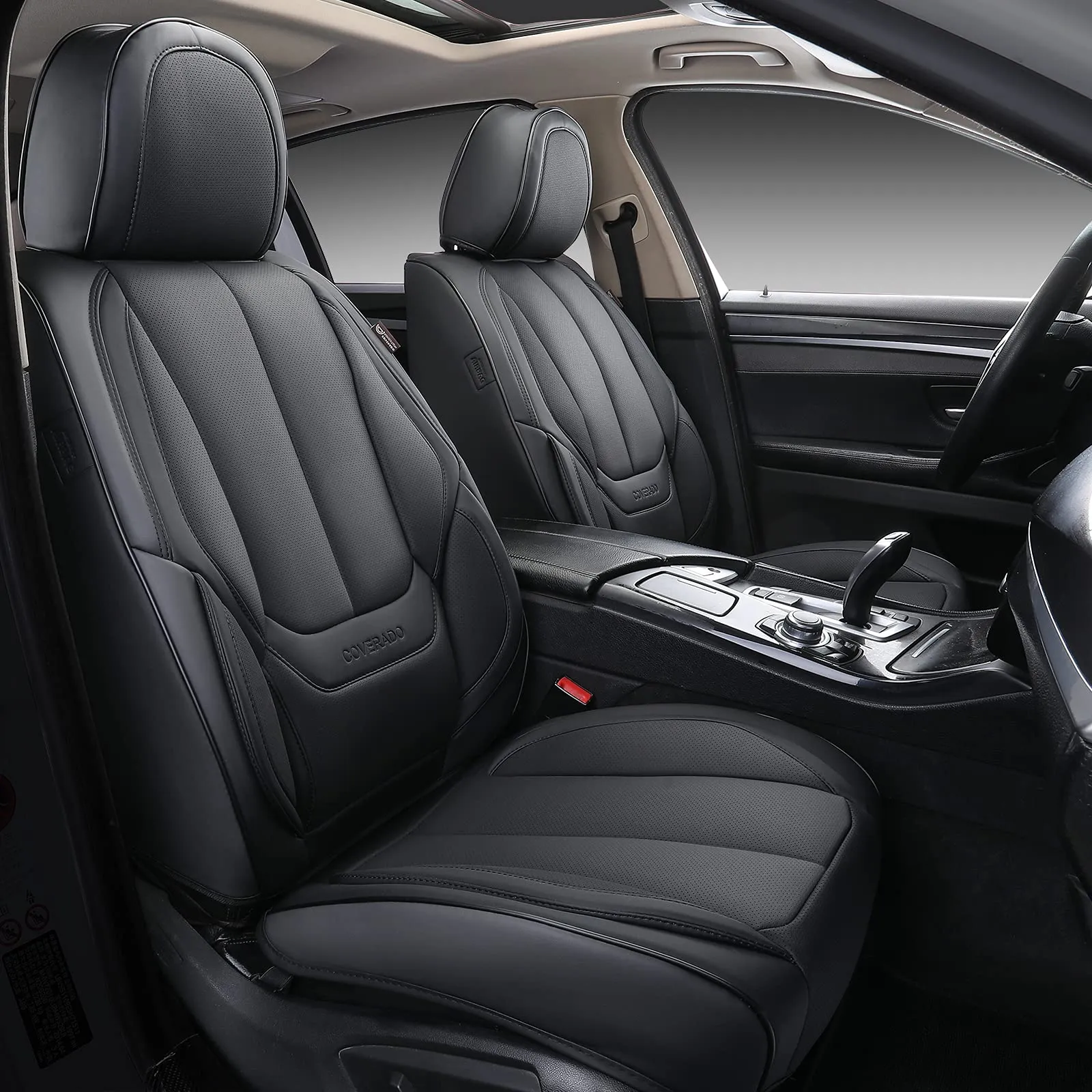 Coverado Nappa Leather Car Seat Covers Full Set, Waterproof  Car Seat Cover, Fit for Most Cars - Black