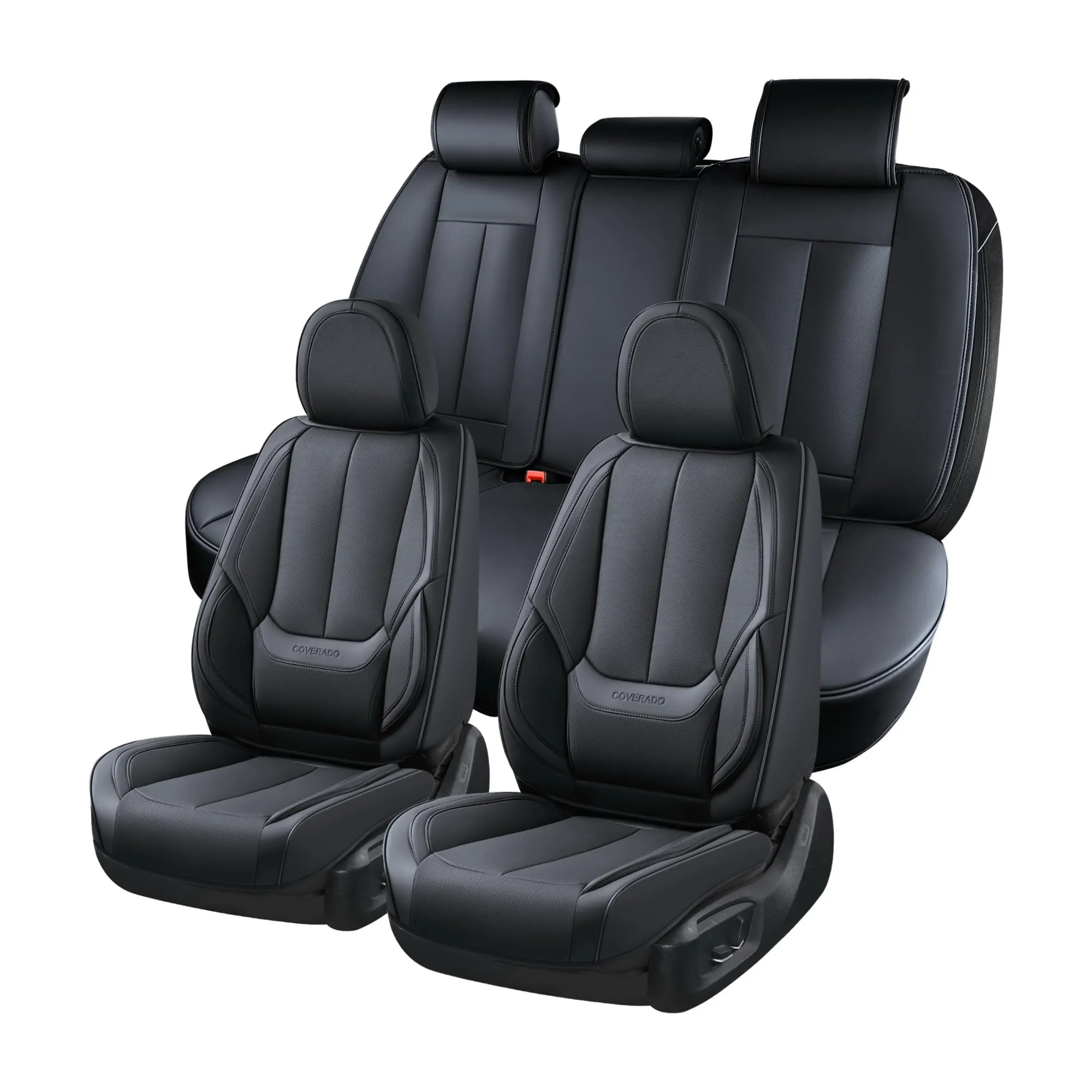 Coverado Nappa Leather Car Seat Covers Full Set, Waterproof  Car Seat Cover, Fit for Most Cars - Black