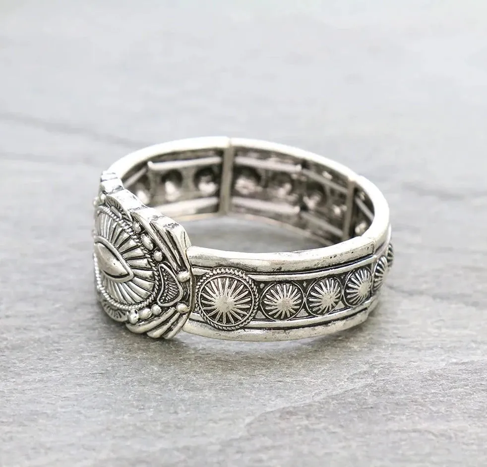 Cross Plains Fashion Silver Concho Stretch Bracelet