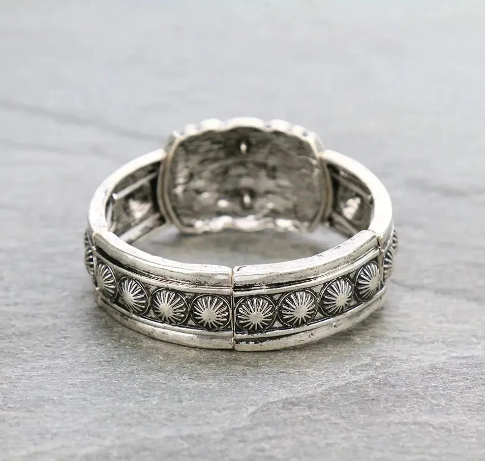 Cross Plains Fashion Silver Concho Stretch Bracelet