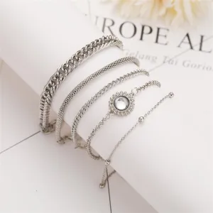 Crystal & Silver-Plated Flower Charm Bracelet Set