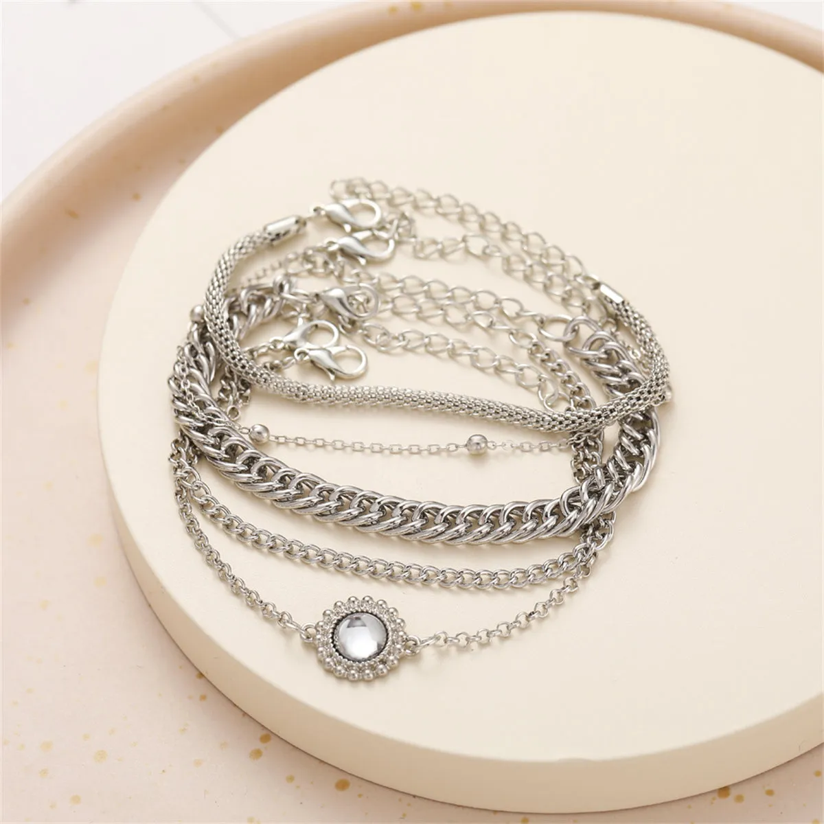 Crystal & Silver-Plated Flower Charm Bracelet Set