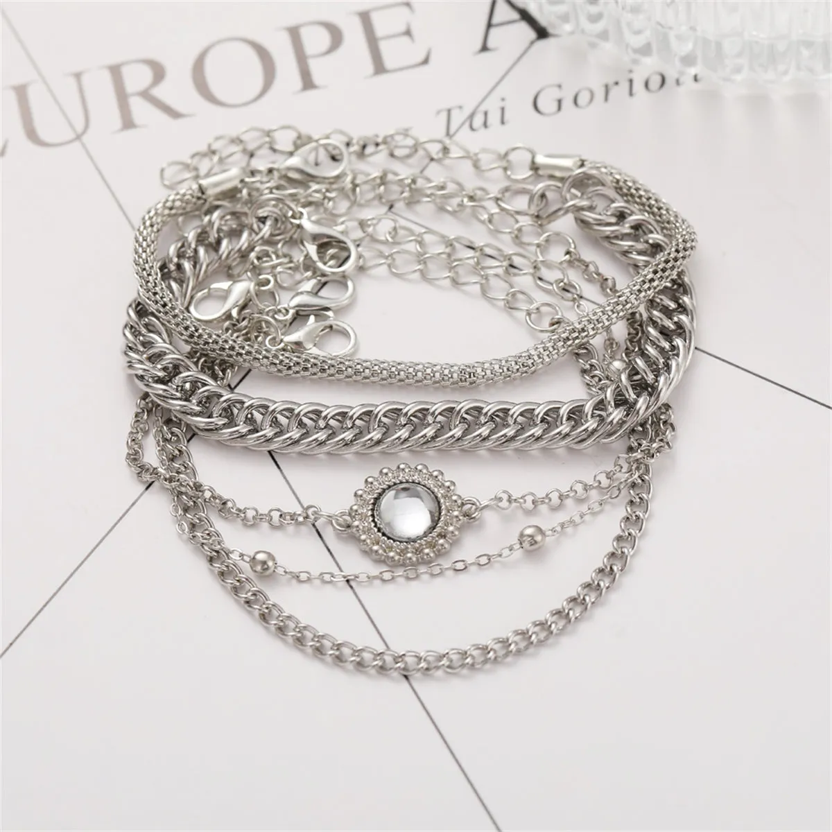 Crystal & Silver-Plated Flower Charm Bracelet Set