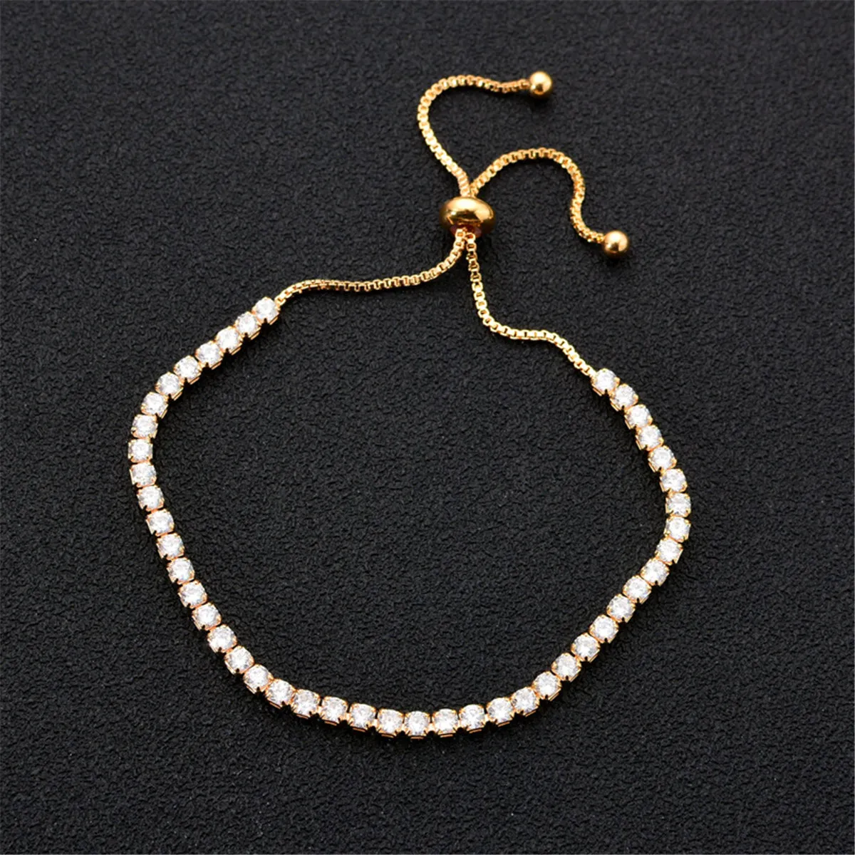 Cubic Zirconia & 18K Gold-Plated Adjustable Tennis Bracelet