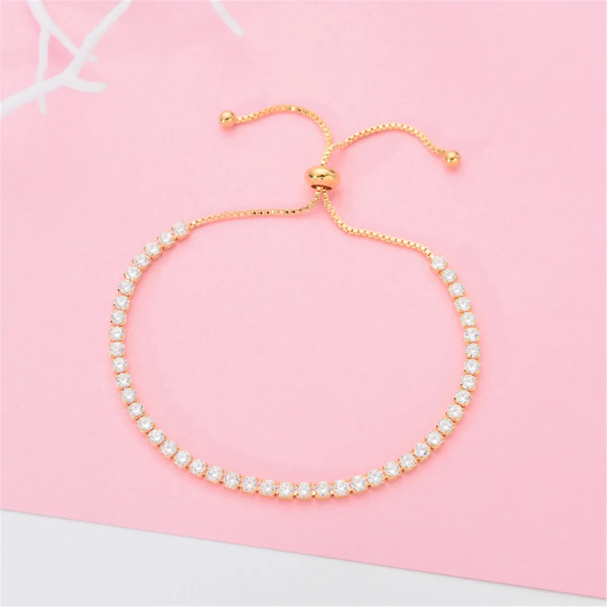 Cubic Zirconia & 18K Gold-Plated Adjustable Tennis Bracelet