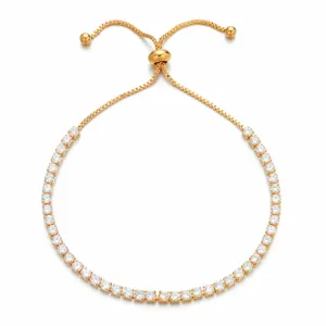 Cubic Zirconia & 18K Gold-Plated Adjustable Tennis Bracelet