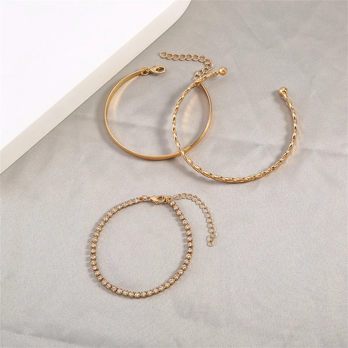 Cubic Zirconia & 18K Gold-Plated Twine Cuff Tennis Bracelet Set