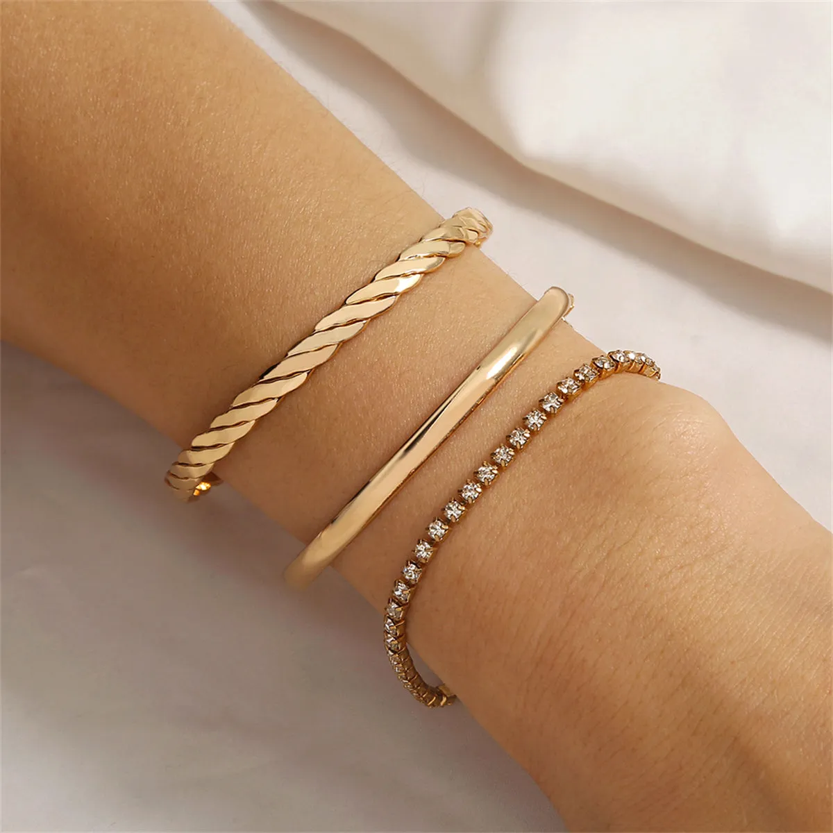 Cubic Zirconia & 18K Gold-Plated Twine Cuff Tennis Bracelet Set