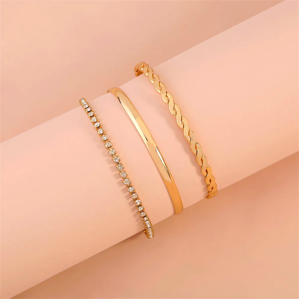 Cubic Zirconia & 18K Gold-Plated Twine Cuff Tennis Bracelet Set