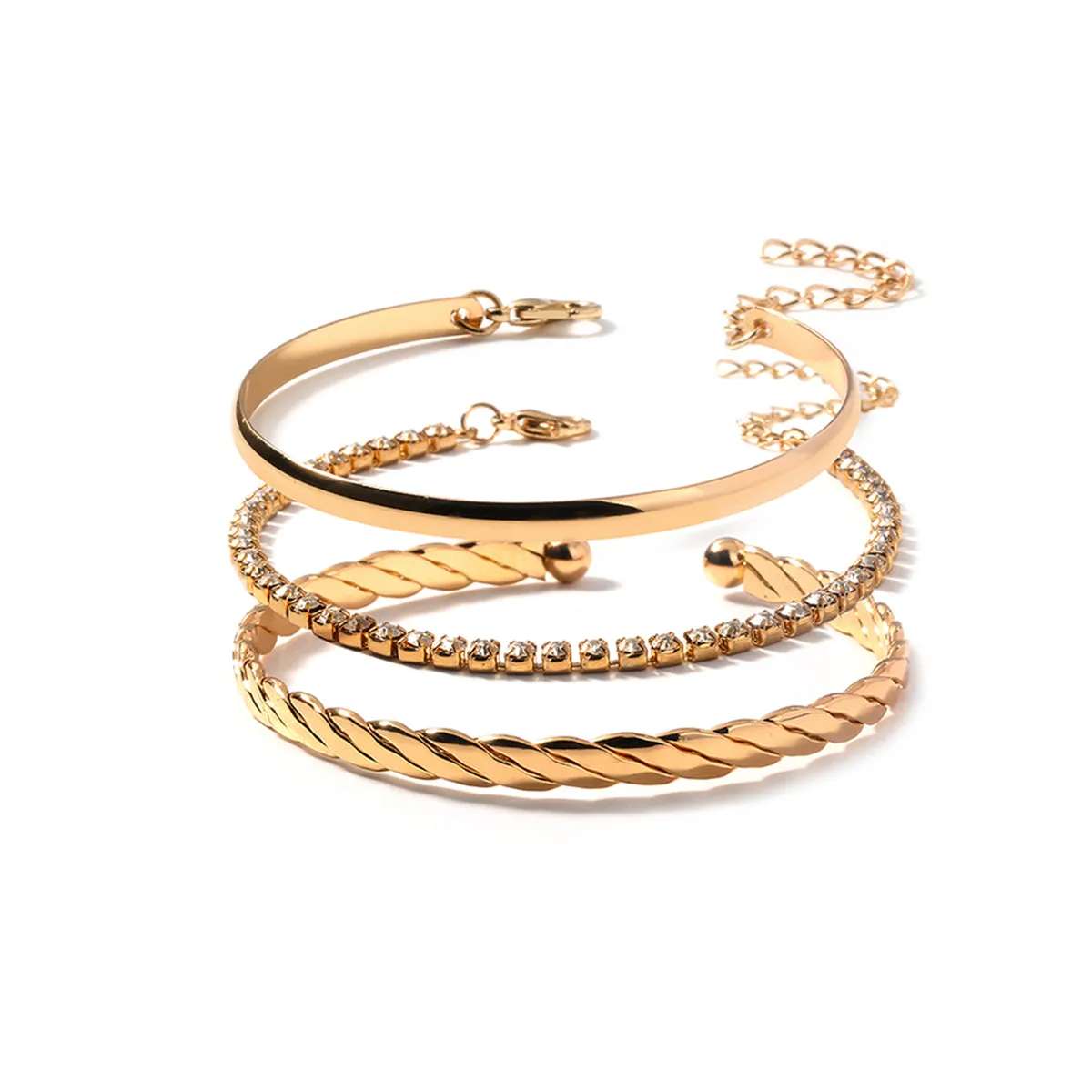 Cubic Zirconia & 18K Gold-Plated Twine Cuff Tennis Bracelet Set