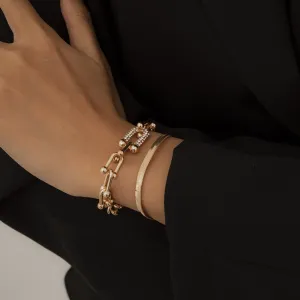 Cubic Zirconia & 18K Gold-Plated Vachette & Snake Chain Bracelet Set