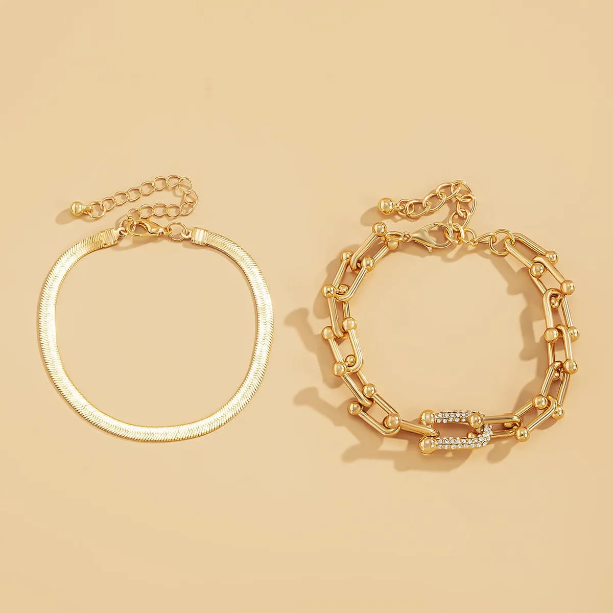 Cubic Zirconia & 18K Gold-Plated Vachette & Snake Chain Bracelet Set