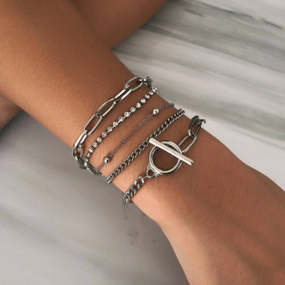 Cubic Zirconia & Silver-Plated Curb Chain Bracelet Set