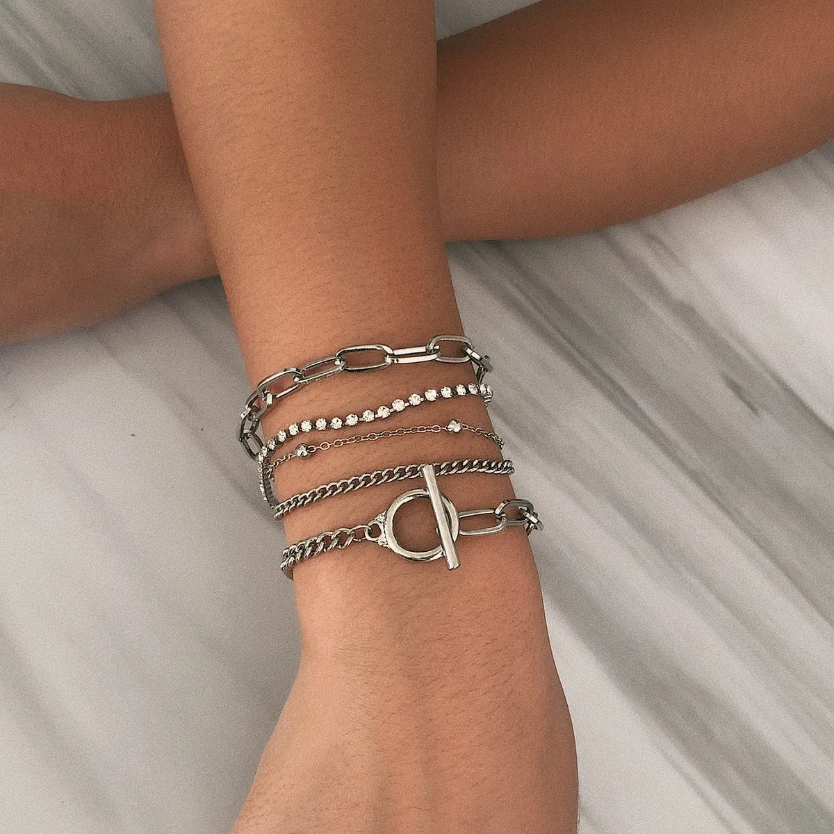 Cubic Zirconia & Silver-Plated Curb Chain Bracelet Set